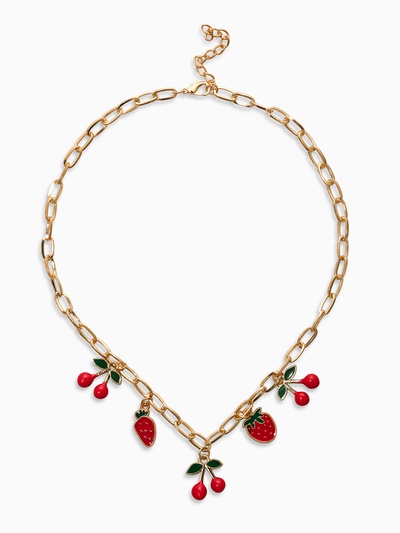 Цепь с подвесками «Вишня и клубника», 40 см, красная в золоте