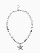Кулон на жемчужных бусах «Морская звезда», 55 см, белый в серебре - фото 63131368