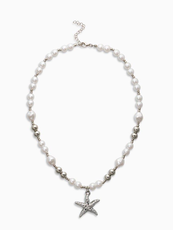 Кулон на жемчужных бусах «Морская звезда», 55 см, белый в серебре