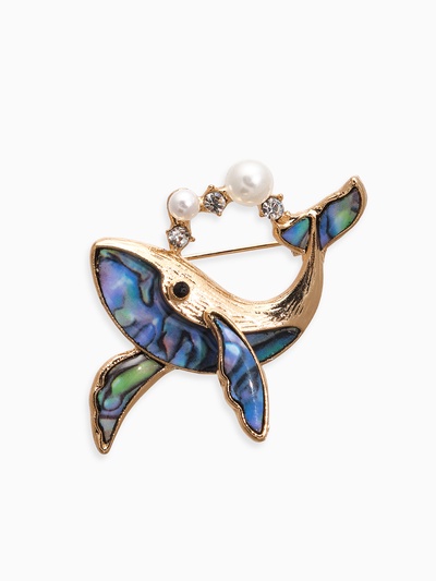 Брошь «Кит галиотис», зелёная в золоте