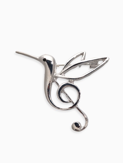 Брошь «Колибри. Скрипичный ключ», цвет серебро