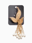 Брошь «Птица с жемчужным хвостом», белая в золоте - фото 63131392