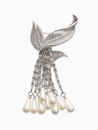 Брошь «Птица с жемчужным хвостом», белая в серебре - Фото 1