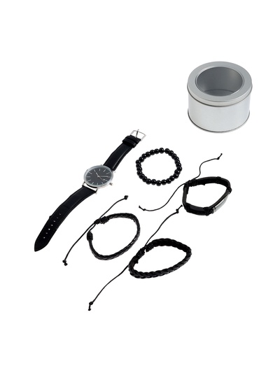 Подарочный набор мужской «Патрон» 5 в 1: наручные кварцевые часы, браслеты