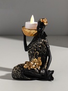 Подсвечник полистоун "Африканка в чёрном платье с цветами" с золотом d=4,5 см 11х13х16 см - фото 63232866