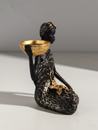 Подсвечник полистоун "Африканка в чёрном платье с цветами" с золотом d=4,5 см 11х13х16 см - фото 63232868