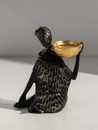 Подсвечник полистоун "Африканка в чёрном платье с цветами" с золотом d=4,5 см 11х13х16 см - фото 63232869