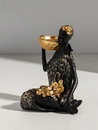 Подсвечник полистоун "Африканка в чёрном платье с цветами" с золотом d=4,5 см 11х13х16 см - фото 63232870
