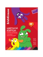 Картон цветной ErichKrause. Jolly Friends, А4, 10 цветов, 10 листов, мелованный, односторонний, глянцевый, на склейке - Фото 1