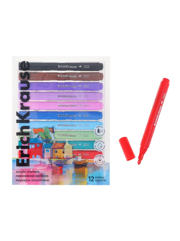 Набор акриловых маркеров ErichKrause. Art Spirit, 12 цветов, c пулевидным наконечником, МИКС - Фото 1
