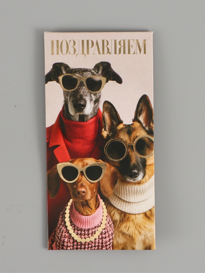 Конверт для денег «Поздравляю», пёсики, тиснение, 16.5×8 см - Фото 1