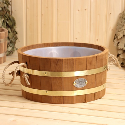 УЦЕНКА Шайка 10 л с пластиковой вставкой, ручки веревка, латунный обруч ТЕРМО липа