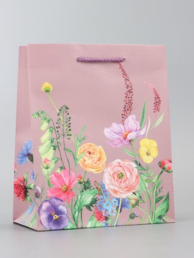Пакет подарочный ламинированный вертикальный «Цветочный узор», 18×22.3×10 см 10961825