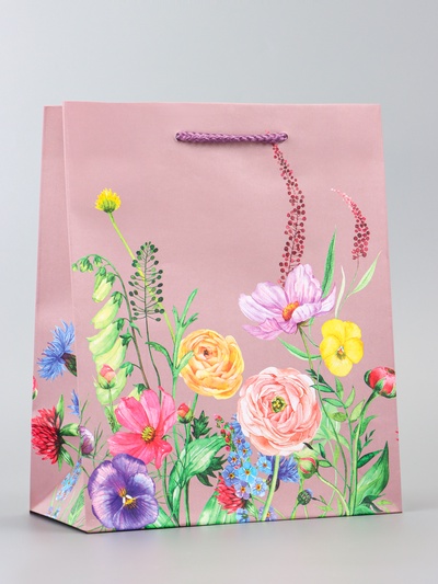 Пакет подарочный ламинированный вертикальный «Цветочный узор», 18×22.3×10 см
