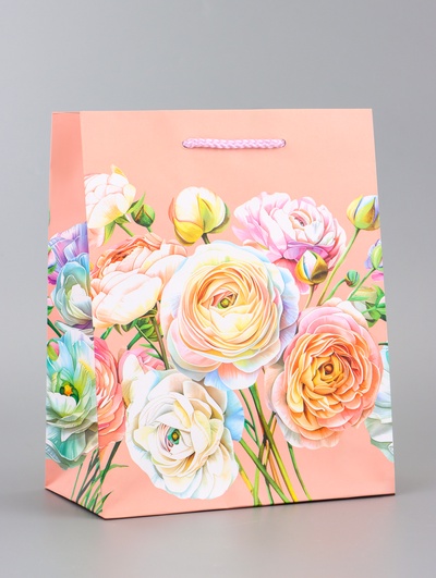 Пакет подарочный ламинированный вертикальный «Цветочная роспись», 18×22.3×10 см