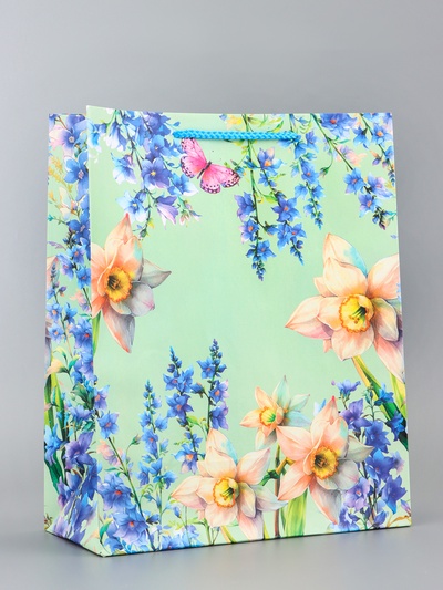 Пакет подарочный ламинированный вертикальный «Утро в поле», 26×12×32 см