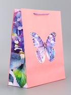 Пакет подарочный ламинированный вертикальный «Портрет бабочки» 26×12×32 см - Фото 4