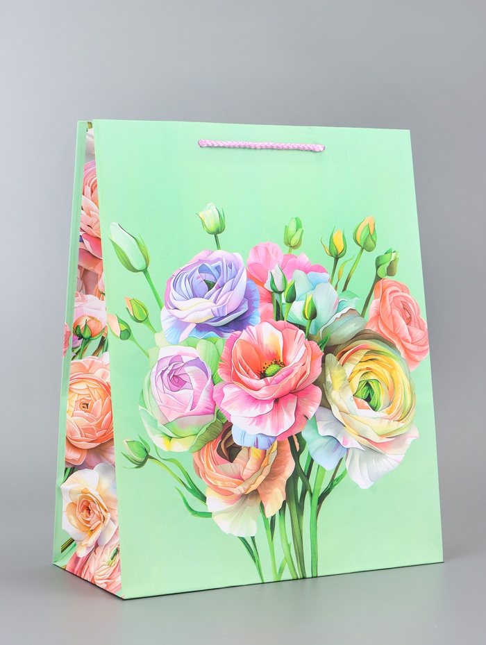 Пакет подарочный ламинированный вертикальный «Цветочный вальс», 26×12×32 см - Фото 1
