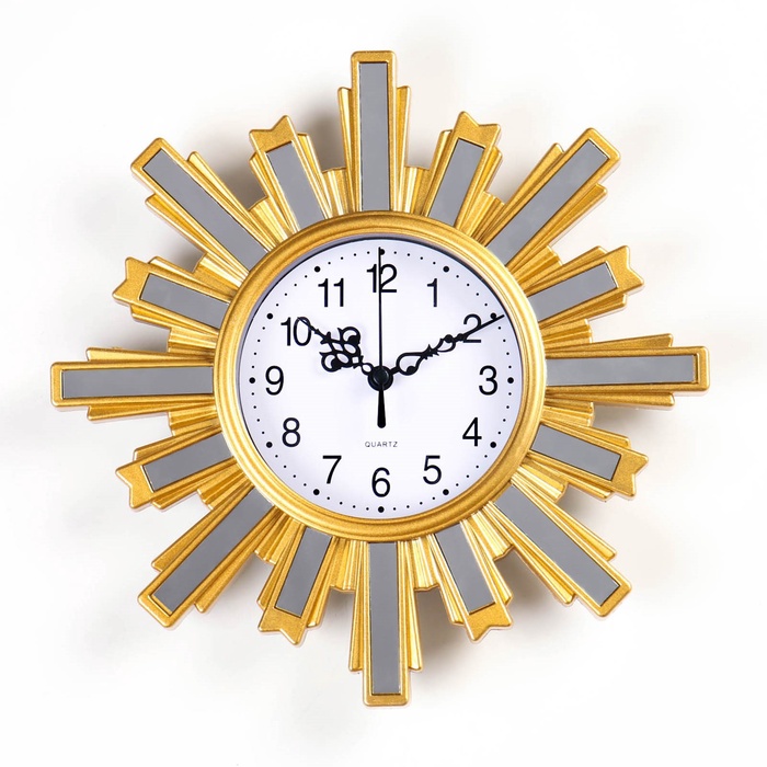 УЦЕНКА Часы настенные интерьерные «Солнце», дискретный ход, 25.5×25.5 см, циферблат d=11 см, золотистые, от батарейки 1×АА - Фото 1