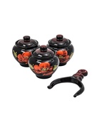 УЦЕНКА Набор горшков «Подарочный с ухватом» 3×0.85 л / 27×21×13 см, мак на черном - Фото 2