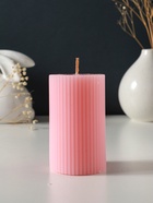 Свеча-цилиндр 6×10 см, 250 г, с мелкими гранями, розовый - фото 63634306