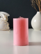 Свеча-цилиндр 6×10 см, 250 г, с мелкими гранями, розовый - фото 63634308