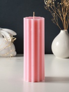 Свеча-цилиндр 7×20 см, 600 г, с крупными гранями, розовый - фото 63634318