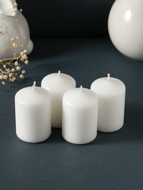 Набор: свеча-цилиндр 4×6 см, 70 г, 4 шт., белый