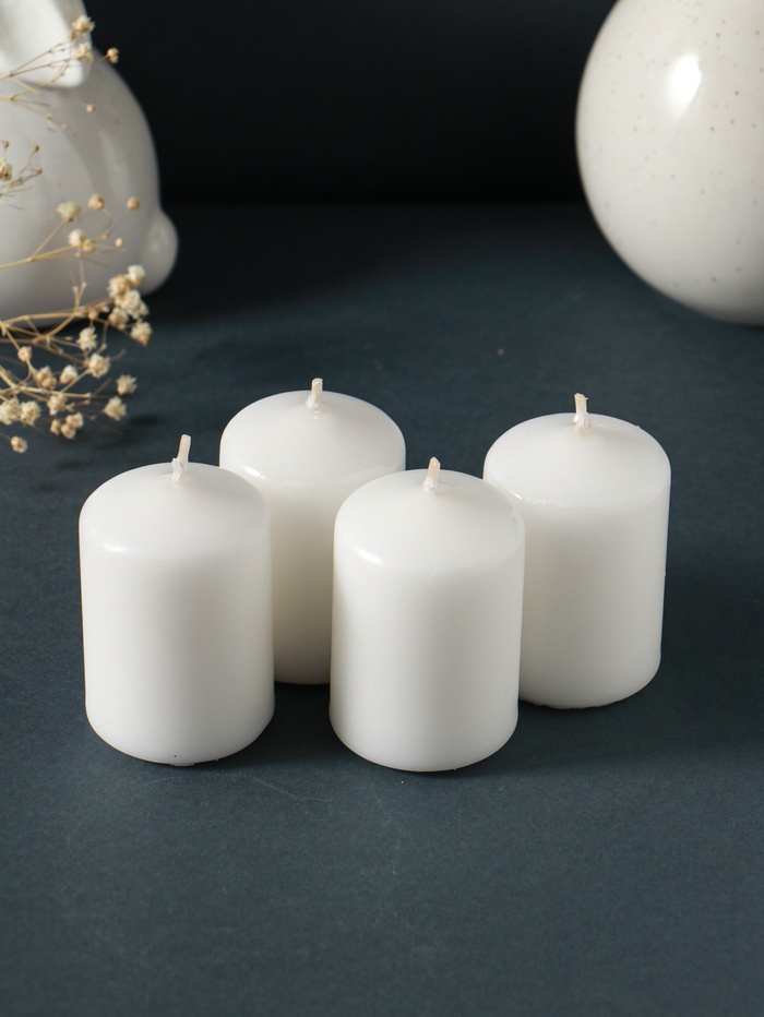 Набор: свеча-цилиндр 4×6 см, 70 г, 4 шт., белый - Фото 1