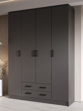 Шкаф прямой четырёхстворчатый «Квадро», 2 ящика, 1600×487×2200 мм, цвет графит 10954737