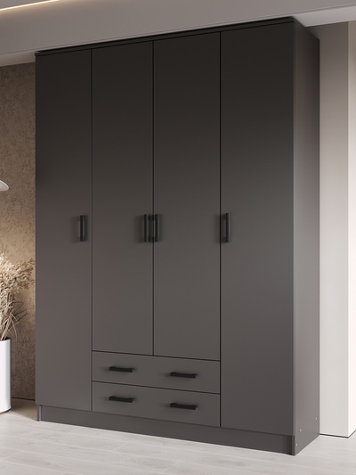Шкаф прямой четырёхстворчатый «Квадро», 2 ящика, 1600×487×2200 мм, цвет графит