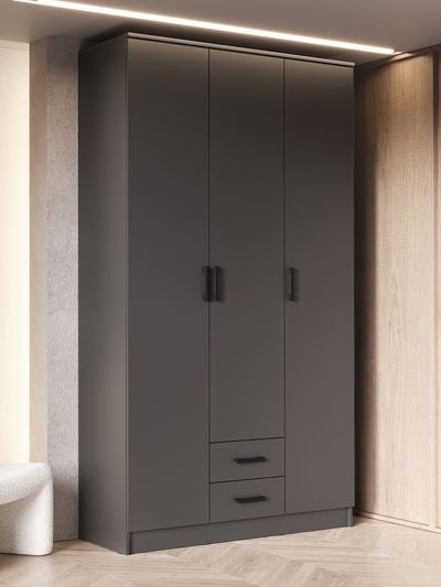 Шкаф прямой трёхстворчатый «Трио», 2 ящика, 1200×482×2200 мм, цвет графит