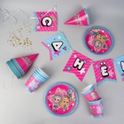 УЦЕНКА Набор бумажной посуды "Подружки", 6 тарелок, 6 стаканов, 6 колпаков, 1 гирлянда 10970464