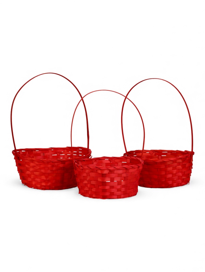 Корзина плетёная для хранения, бамбук, красная, набор 3 шт., Greengo - Фото 1