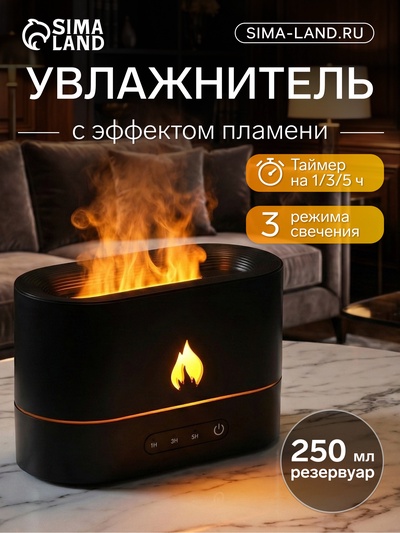 Увлажнитель воздуха LHU-15, ультразвуковой, 250 мл, эффект пламени, 4.5 Вт, 3 режима, подсветка, USB