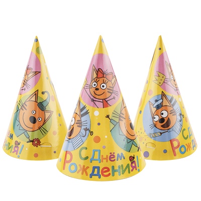 Колпак бумажный «Яркий праздник», Три Кота, 6 шт