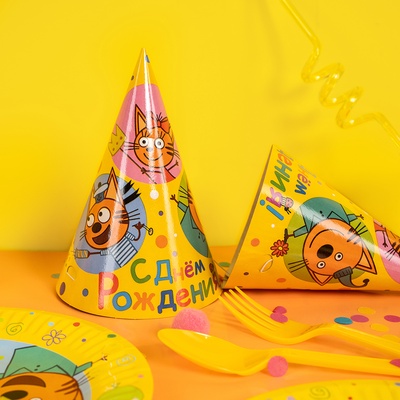 Колпак бумажный «Яркий праздник», Три Кота, 6 шт