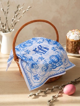 Салфетка пасхальная на стол «Гжель ХВ» 65×65 см