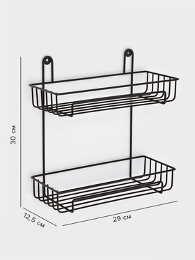 Полка для ванной прямоугольная, 2-х ярусная, 29×12.5×30 см, чёрная