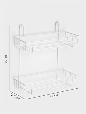 Полка для ванной прямоугольная, 2-х ярусная, 29×12.5×30 см, белая