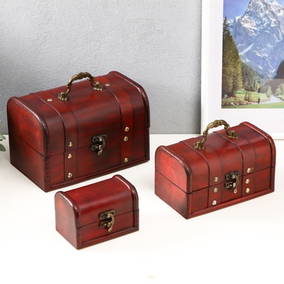УЦЕНКА Набор шкатулок для украшений дерево «Сундук. Винтаж», 3 шт.: 10.5×7.5×7.5 см; 17×9.5×10 см; 19.5×13×13 см 382