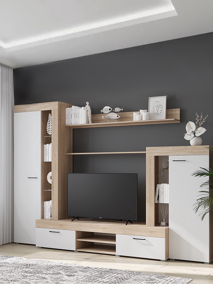 УЦЕНКА Гостиная Дельта, 2648×456×1874, Сонома/Белый - Фото 1