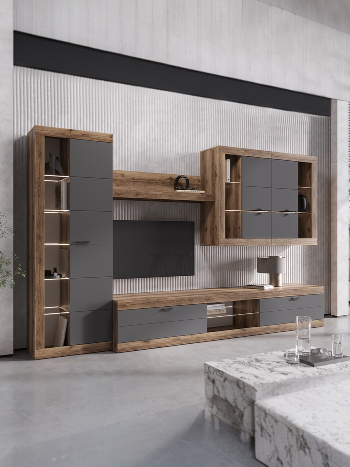 УЦЕНКА Гостиная Прага 2 Дуб Делано/ Графит Софт - Фото 1