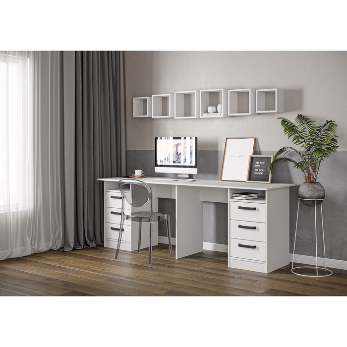 УЦЕНКА Стол письменый СТН-3, 2040×600×750, Белый брилл/Белый глянец - Фото 1