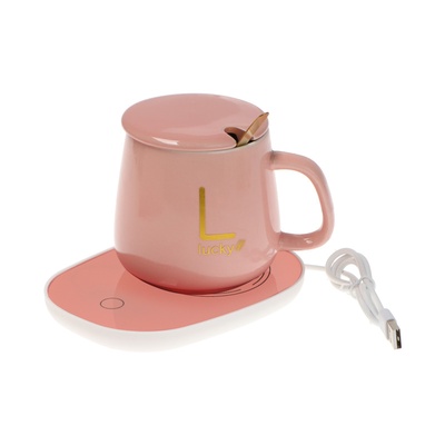 УЦЕНКА Кружка с подогревом LSK-1501, от USB, 16 Вт, розовая