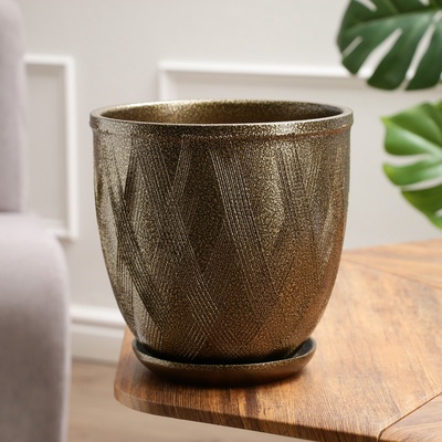 УЦЕНКА Горшок цветочный с поддоном 5 л, темное золото керамика, «Греция» (М)