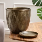 УЦЕНКА Горшок цветочный с поддоном 5 л, темное золото керамика, «Греция» (М) - Фото 2