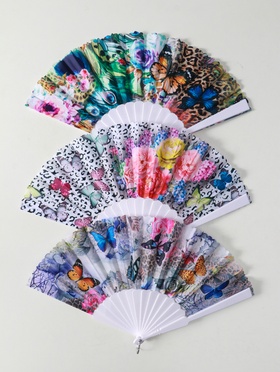 Веер складной «Бабочки и цветы на леопарде», 23 см, МИКС 4301249