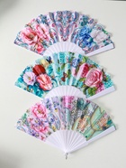 Веер складной «Цветы и узоры», широкие лопасти, золото, 23 см, МИКС 9315070