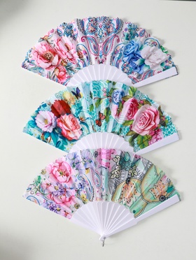 Веер складной «Цветы и узоры», широкие лопасти, золото, 23 см, МИКС 9315070